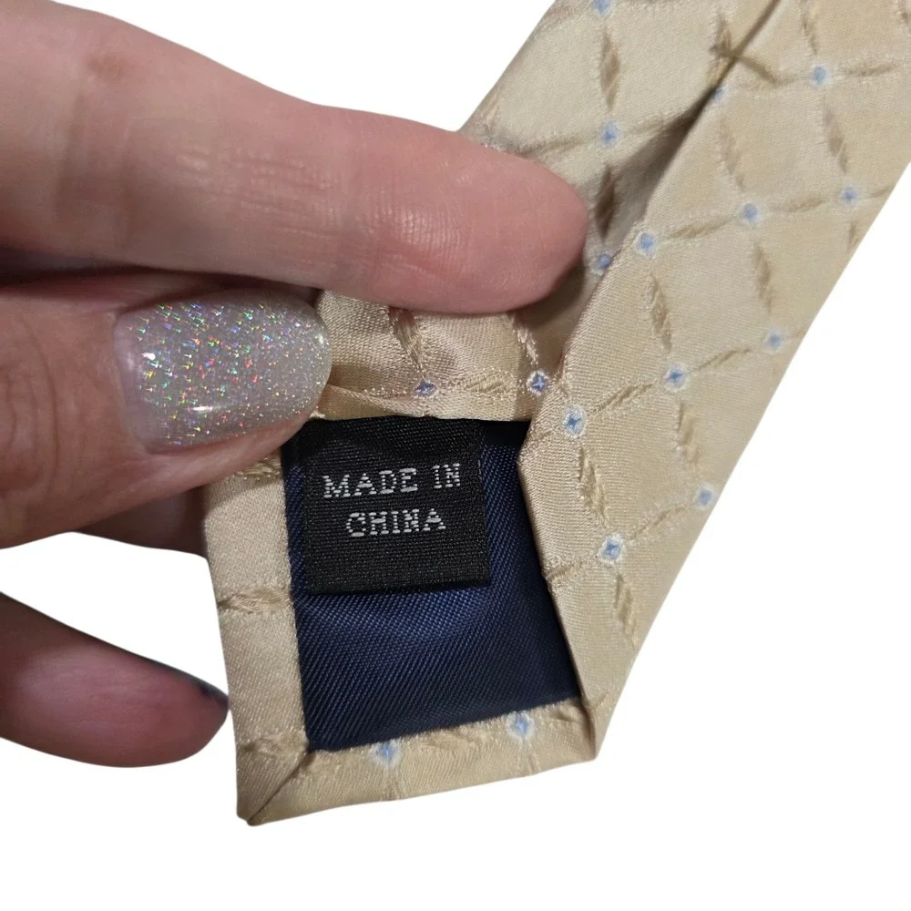 Sean John Fine Tailoring Mens Necktie Gold Blue Micro Silk Diamond Metallic Silk